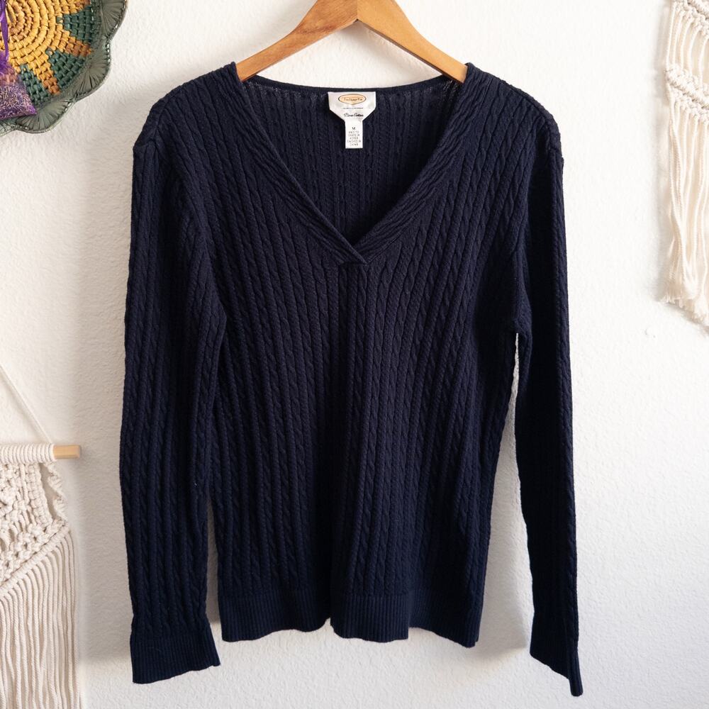 Talbots Navy V-Neck Pima Cotton Pullover Sweater Size Medium